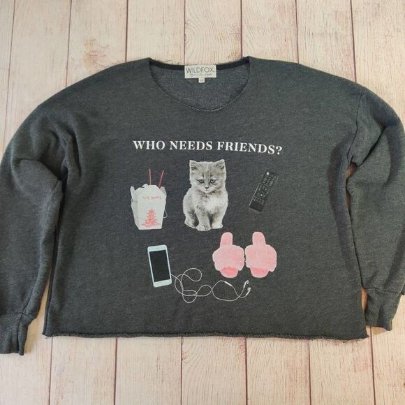 Wildfox Who Needs Friends? drop shoulder crop sweatshirt XS - Picture 8 of 10